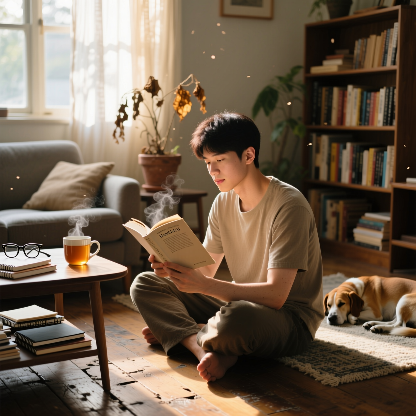 Picture 2: Reading a book at home