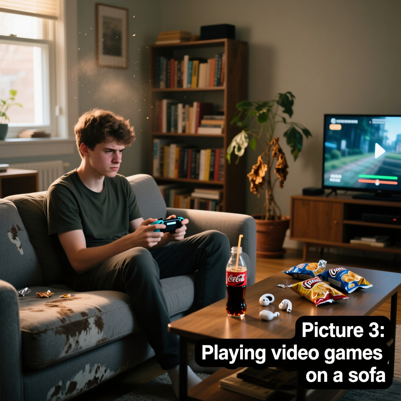 Picture 3: Playing video games on a sofa